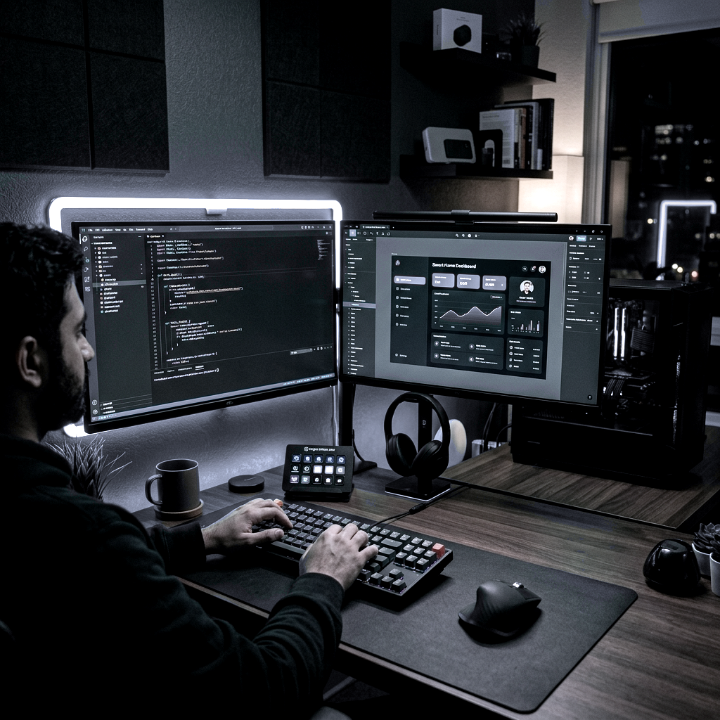 High-end technical developer workspace